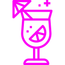 Icono de un cóctel tropical con una rodaja de limón y una sombrilla, ideal para representar bebidas de verano y fiestas.
